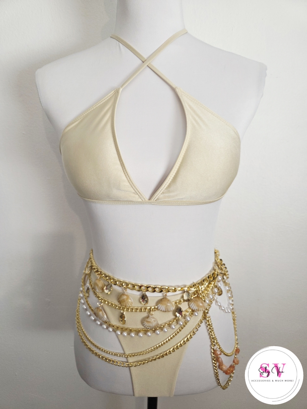 Pearl & Shell Dangle Waist Chain Belt